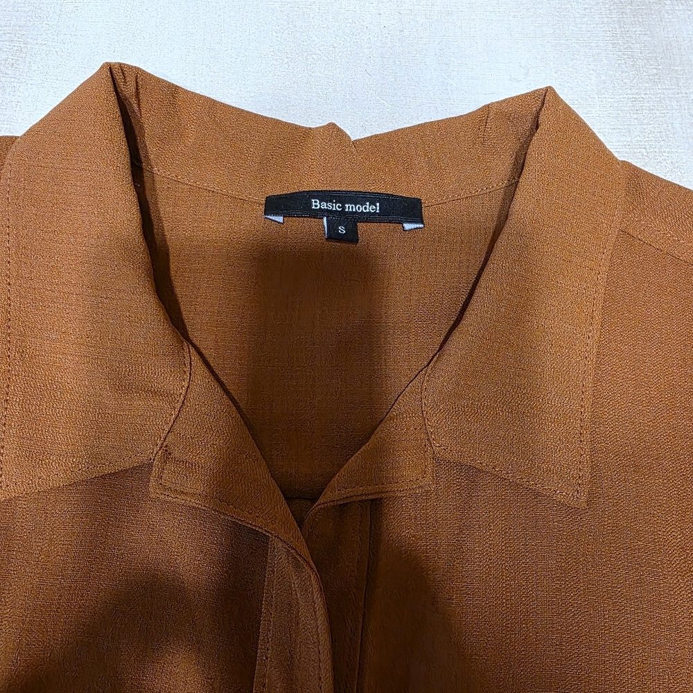 Basic Model Rust Brown Short Sleeve Button Down T… - image 3